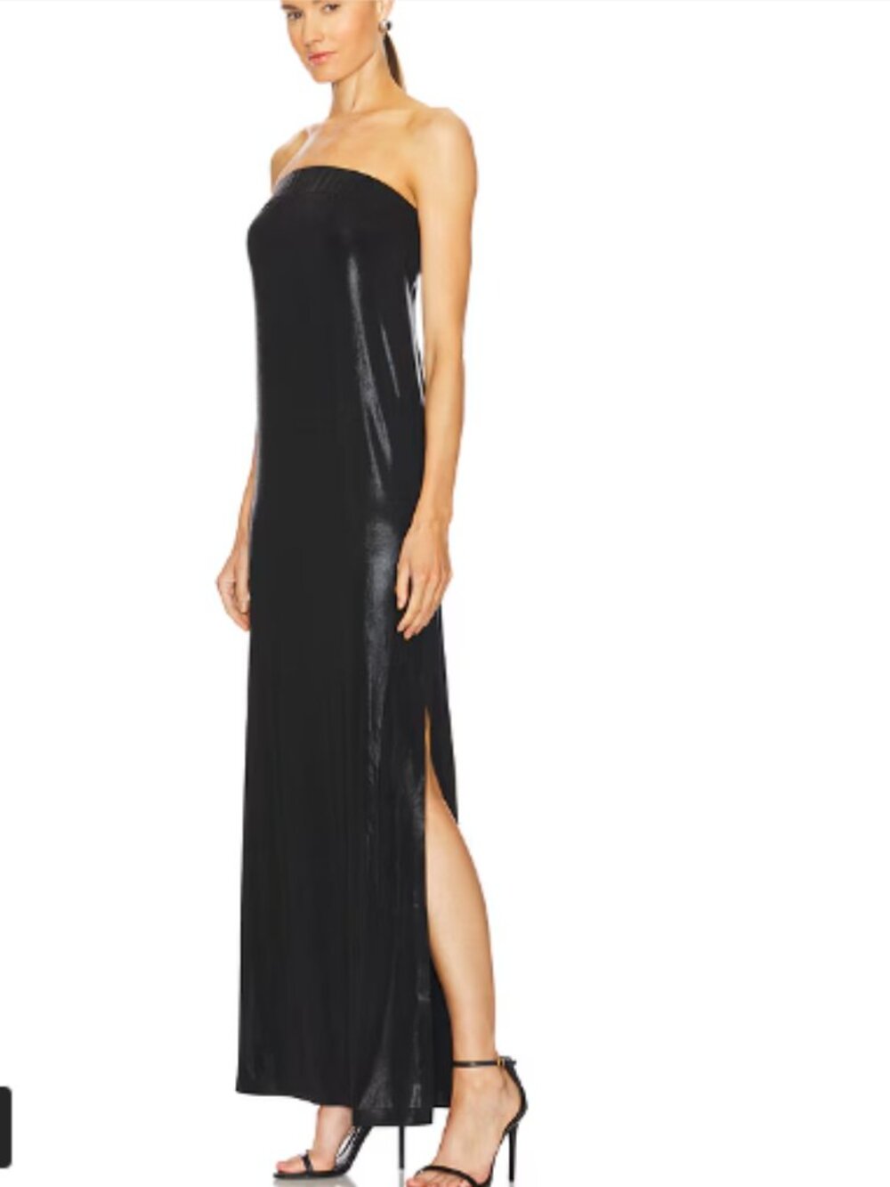 NWT Norma Kamali Strapless Tailored Side Slit Gown Dress Black Size Small